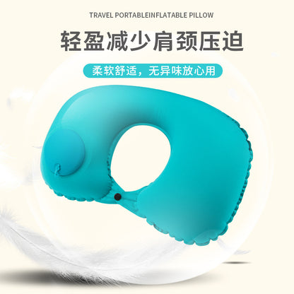 Inflatable U-shaped pillow press automatic inflatable portable travel neck pillow aircraft pillow outdoor travel Sanbao inflatable pillow - image 4