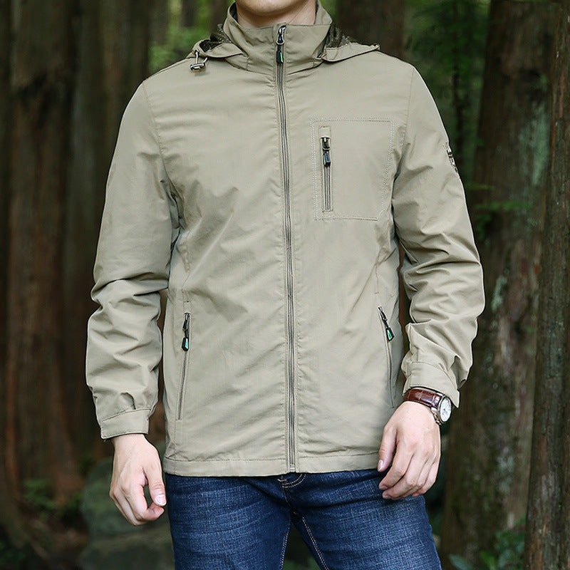 Spring and Autumn Thin Solid Color Embroidered Hooded Workwear Military Outdoor Leisure Travel Jacket Men's Jacket Coat - image 4