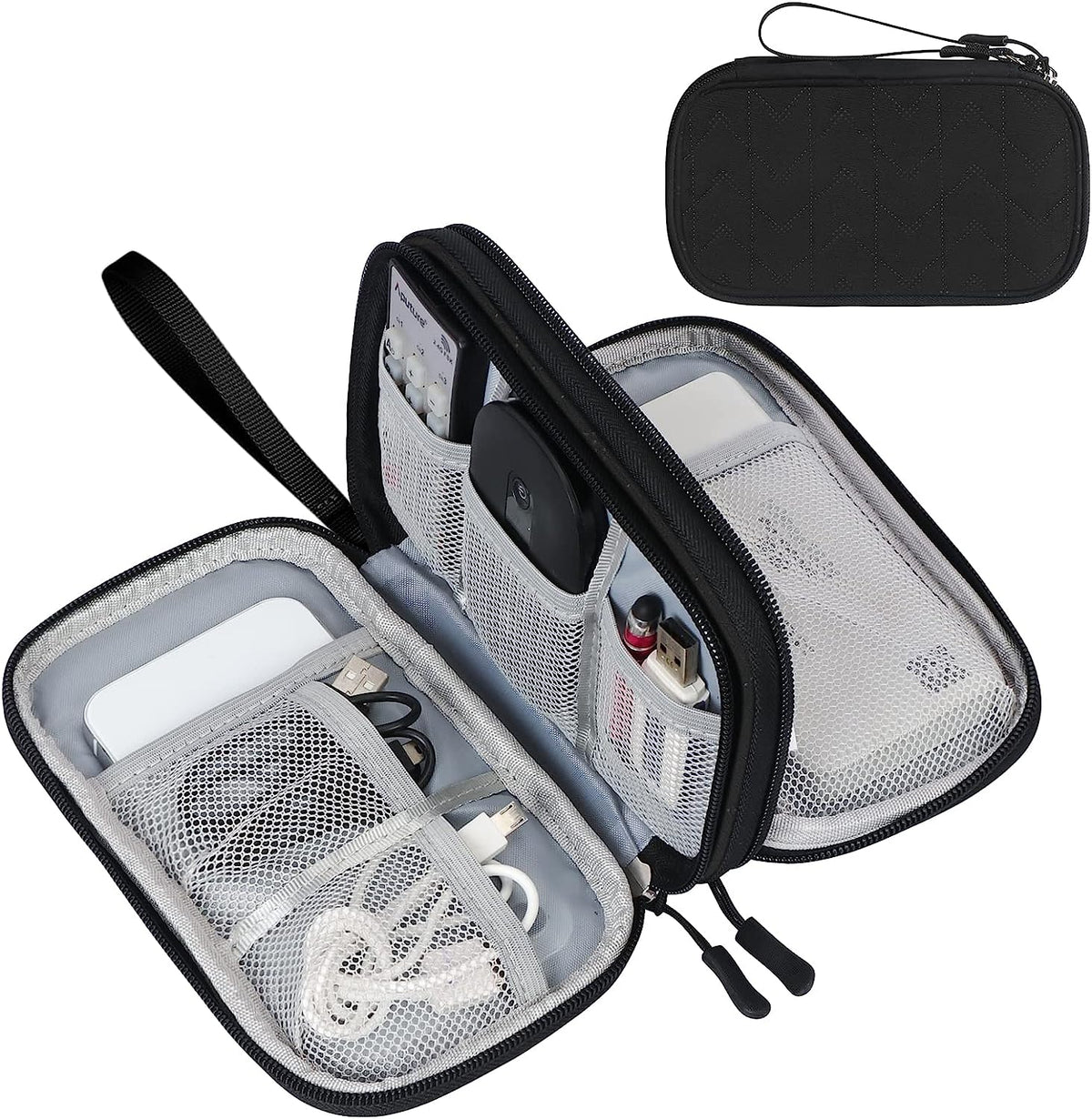 FYY Travel Cable Organizer Pouch Electronic Accessories Carry Case Portable Waterproof Double Layers All-in-One Storage Bag for Cord, Charger, Phone, Earphone Black