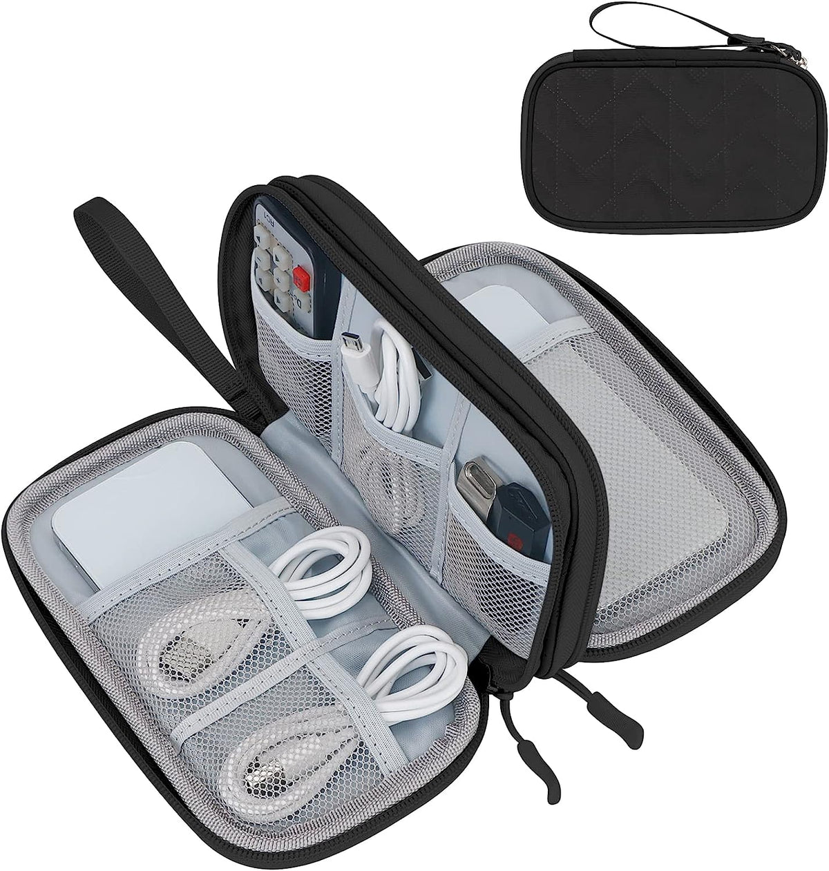FYY Travel Cable Organizer Pouch Electronic Accessories Carry Case Portable Waterproof Double Layers All-in-One Storage Bag for Cord, Charger, Phone, Earphone Black
