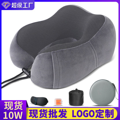 U-shaped pillow memory cotton foreign trade cross-border travel pillow aircraft nap neck pillow printed LOGO gift U-shaped pillow wholesale - image 1
