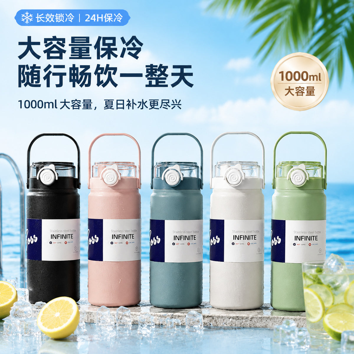 Insulated Cup with Handle, Dual-Use, Large Capacity Sports Water Bottle, 316 Stainless Steel, Outdoor Travel, Stylish Travel Water Bottle - image 1