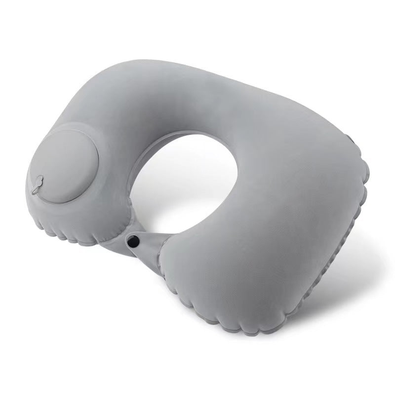Inflatable U-Shaped Pillow with Flocking, Portable Folding Neck Pillow, Travel Essential - image 1