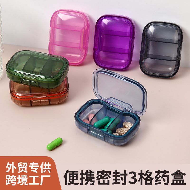Portable Mini medicine box small size portable medicine box for morning, middle and night 3-grid pill storage sub-packing box in stock - image 1