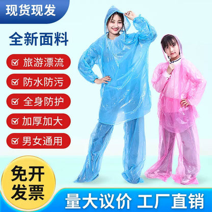 Disposable Raincoat and Rain Pants Thickeneded Full Body Protective Split Rafting Suit Long Men and Women Adult Travel Poncho - image 1
