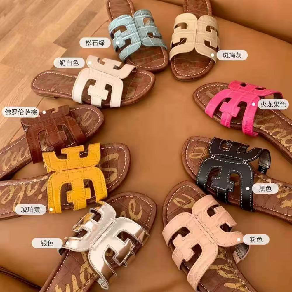 In-Stock Instant Delivery Sam New Flat H-Shaped Slippers, Slimming Outdoor Beach Sandals for Women, Summer Outdoor Travel Vacation Slide Sandals - image 1