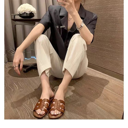 In-Stock Instant Delivery Sam New Flat H-Shaped Slippers, Slimming Outdoor Beach Sandals for Women, Summer Outdoor Travel Vacation Slide Sandals - image 2