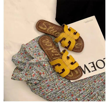 In-Stock Instant Delivery Sam New Flat H-Shaped Slippers, Slimming Outdoor Beach Sandals for Women, Summer Outdoor Travel Vacation Slide Sandals - image 4