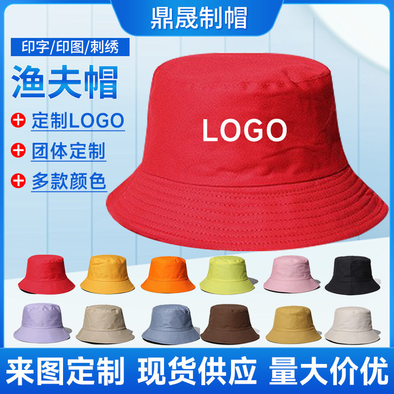 Printed Logo Fisherman Hat Advertising Hat Travel Sun Protection Family Polyester Cotton Double-Sided Dome Hat Outdoor Sunshade Basin Hat - image 1
