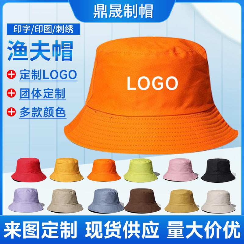 Printed Logo Fisherman Hat Advertising Hat Travel Sun Protection Family Polyester Cotton Double-Sided Dome Hat Outdoor Sunshade Basin Hat - image 3