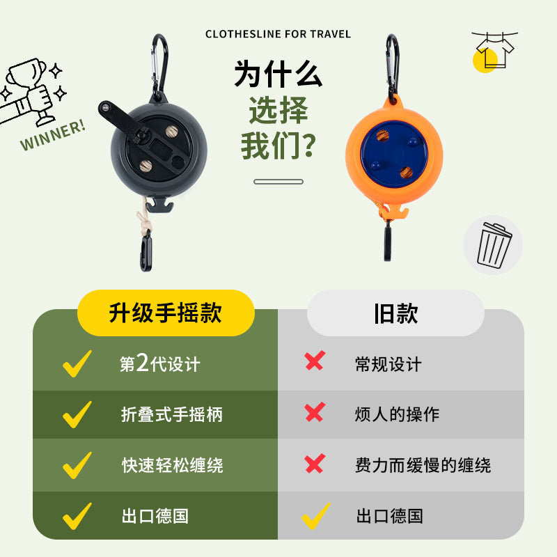 Outdoor Portable Hand-cranked Clothesline Travel Travel Hotel Non-slip Windproof Retractable Non-perforated Invisible Clothesline - image 2