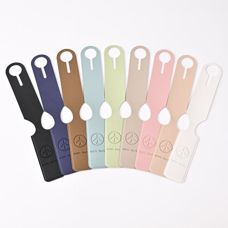 Cross-border wholesale Macaron color double-sided PVC hot-pressed leather luggage tag LOGO embossing can be set long luggage tag - image 1