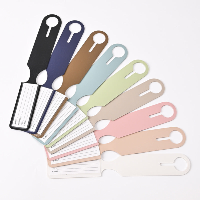 Cross-border wholesale Macaron color double-sided PVC hot-pressed leather luggage tag LOGO embossing can be set long luggage tag - image 2