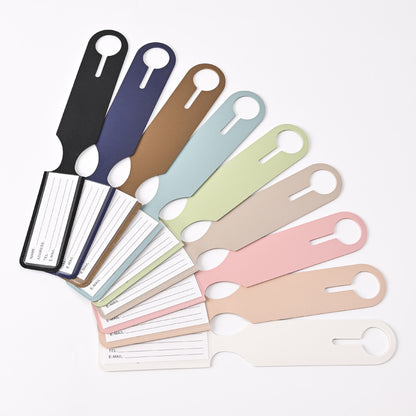 Cross-border wholesale Macaron color double-sided PVC hot-pressed leather luggage tag LOGO embossing can be set long luggage tag - image 2