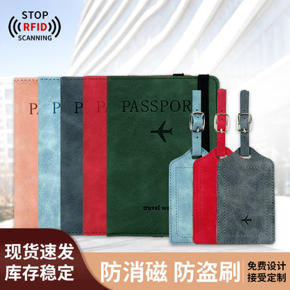 pu leather anti-magnetic passbook bag luggage tag suit leather anti-theft brush rfid passbook holder ID bag cross-border passbook set - image 1