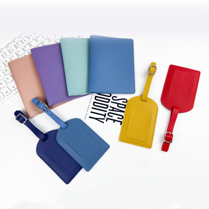 Cross-Border Hot Selling Pu Leather Travel Passport Bag Luggage Tag Set Flip-Top Luggage Boarding Pass Small Batch Wholesale - image 2