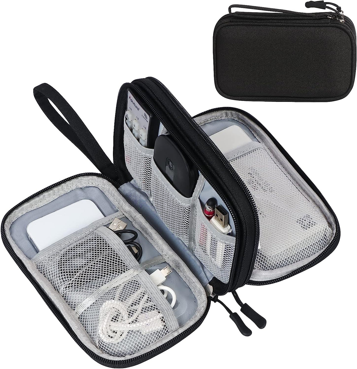 FYY Travel Cable Organizer Pouch Electronic Accessories Carry Case Portable Waterproof Double Layers All-in-One Storage Bag for Cord, Charger, Phone, Earphone Black
