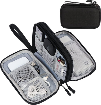 FYY Travel Cable Organizer Pouch Electronic Accessories Carry Case Portable Waterproof Double Layers All-in-One Storage Bag for Cord, Charger, Phone, Earphone Black