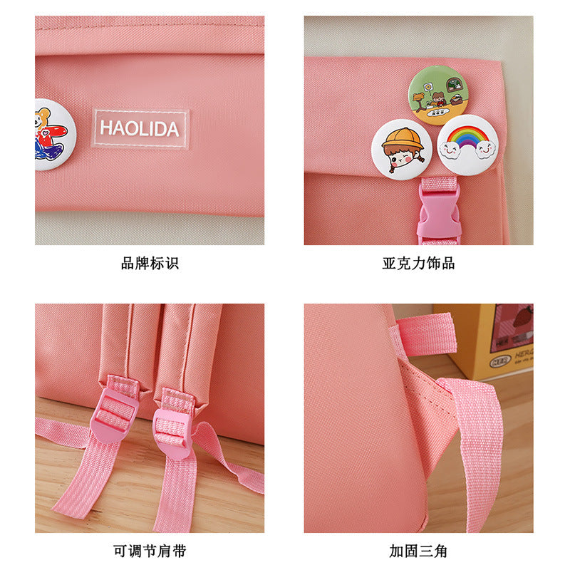 Student Schoolbag Small Fresh Style Campus Style Fashionable Backpack Four-piece Set Korean Style Casual Lightweight Travel Computer Backpack - image 4
