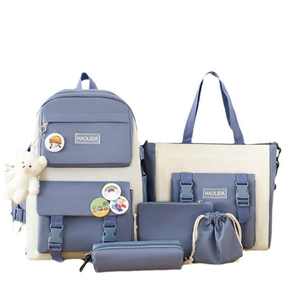 Student Schoolbag Small Fresh Style Campus Style Fashionable Backpack Four-piece Set Korean Style Casual Lightweight Travel Computer Backpack - image 5