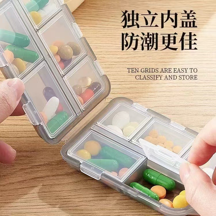 Cross-border double-layer small medicine box portable pill sub-box 10-compartment sealed medicine travel storage box wholesale - image 3