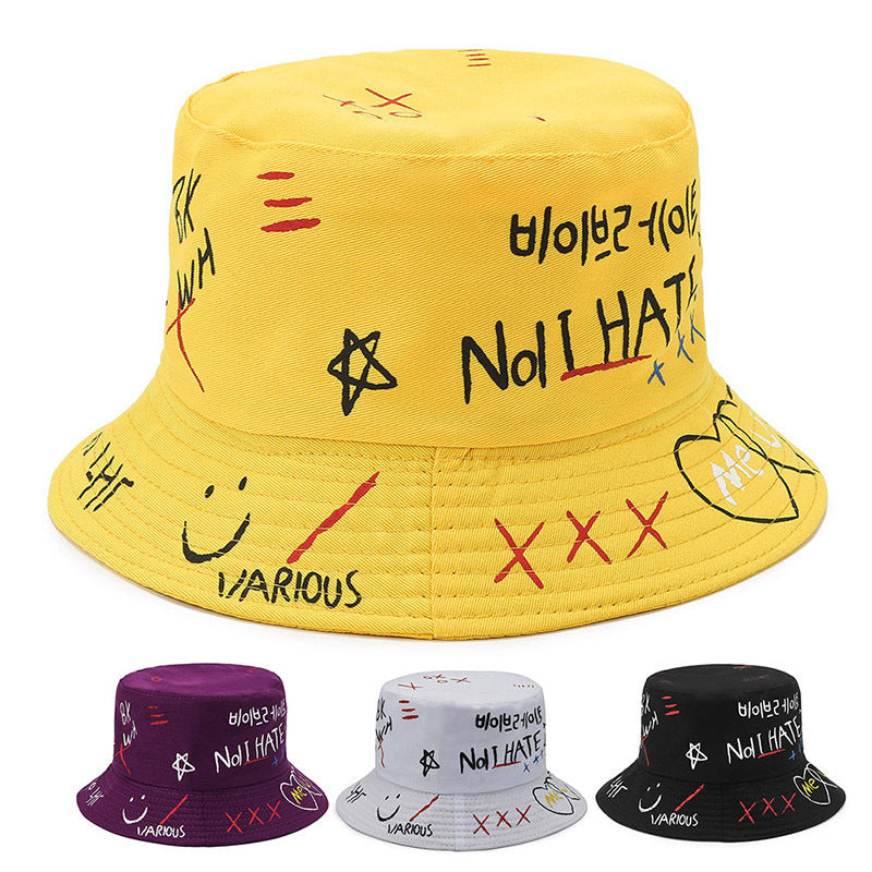 Letter Printing Fisherman Hat Hand-painted Basin Hat Creative Couple Travel Hat Graffiti Love Sun Hat Sunscreen Hat Children - image 1