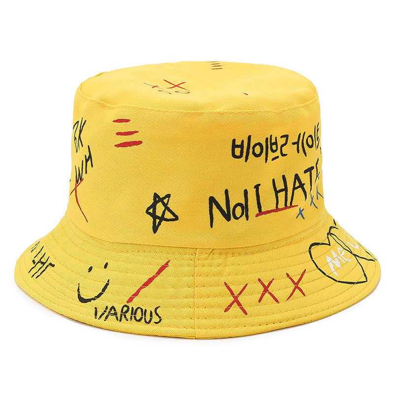 Letter Printing Fisherman Hat Hand-painted Basin Hat Creative Couple Travel Hat Graffiti Love Sun Hat Sunscreen Hat Children - image 2