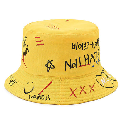 Letter Printing Fisherman Hat Hand-painted Basin Hat Creative Couple Travel Hat Graffiti Love Sun Hat Sunscreen Hat Children - image 2