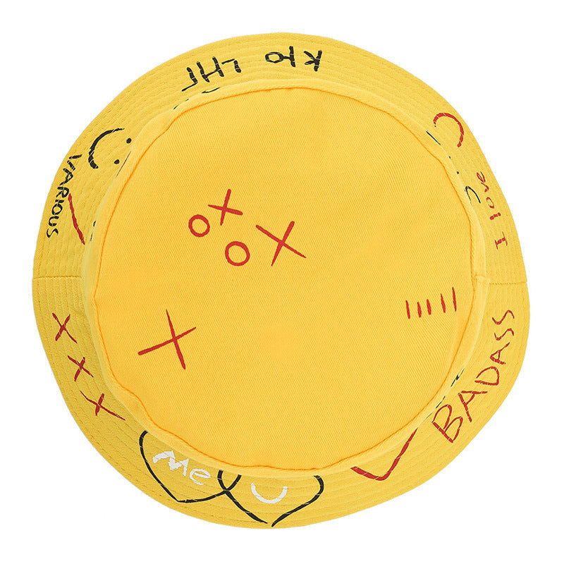 Letter Printing Fisherman Hat Hand-painted Basin Hat Creative Couple Travel Hat Graffiti Love Sun Hat Sunscreen Hat Children - image 3