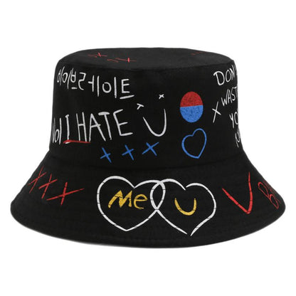 Letter Printing Fisherman Hat Hand-painted Basin Hat Creative Couple Travel Hat Graffiti Love Sun Hat Sunscreen Hat Children - image 5