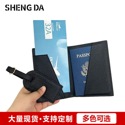 New Pu Leather Passport Holder Luggage Tag Set Travel Portable Versatile Lightweight Boarding Check-In Passport Holder Wholesale - image 1