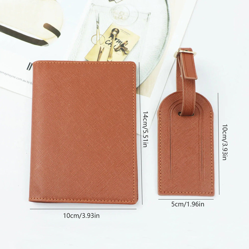 New Pu Leather Passport Holder Luggage Tag Set Travel Portable Versatile Lightweight Boarding Check-In Passport Holder Wholesale - image 4