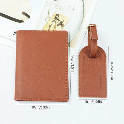 New Pu Leather Passport Holder Luggage Tag Set Travel Portable Versatile Lightweight Boarding Check-In Passport Holder Wholesale - image 4