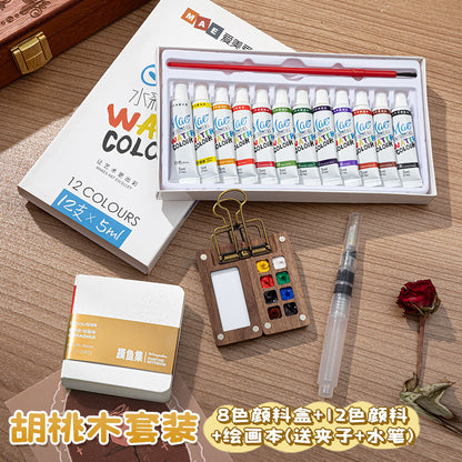 Mini Watercolor Pigment Walnut Box Portable Hand Ledger Book Sketchup Travel Painting Book Color Tone Small Sketchpad - image 2