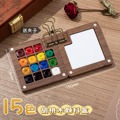 Mini Watercolor Pigment Walnut Box Portable Hand Ledger Book Sketchup Travel Painting Book Color Tone Small Sketchpad - image 4