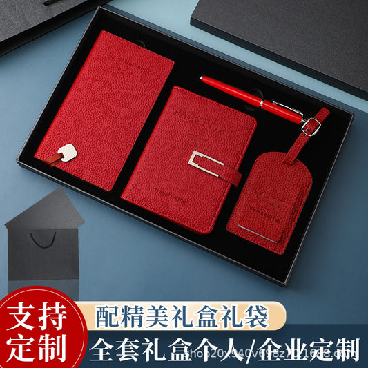 Cross-border in stock luggage tag and passbook holder notepad suit pu leather thickened handbag tag passbook set wholesale - image 2