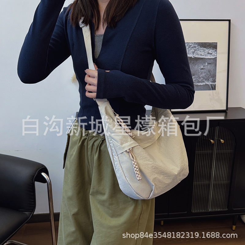 Fashion Cloth Bag Shoulder Bag Female Student 2025 New Casual Tote Bag Large Capacity Class Travel Dumpling Bag - image 2