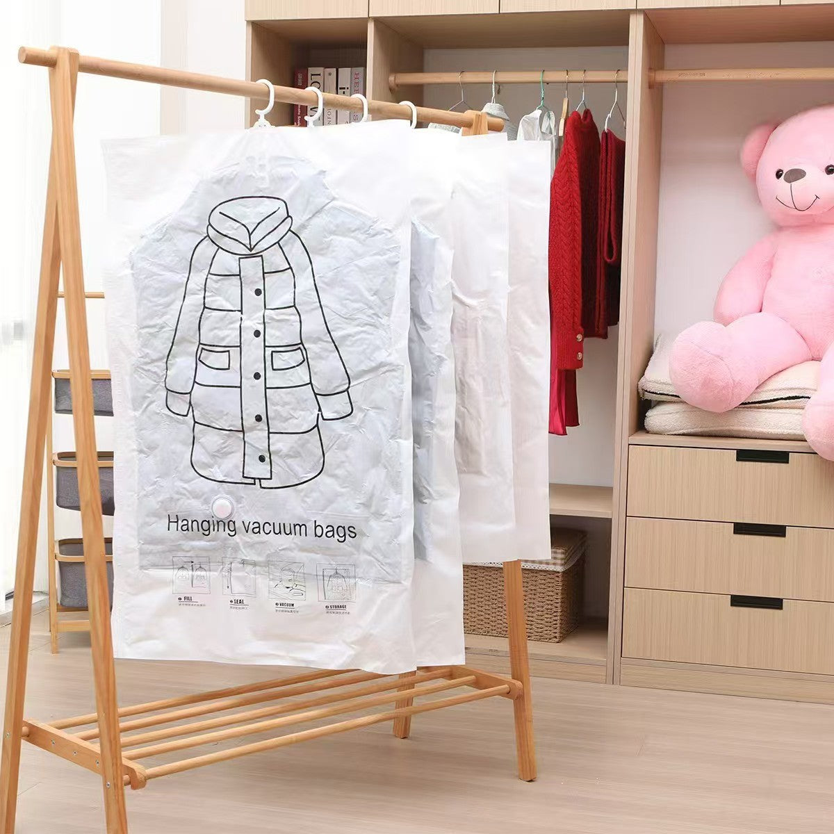 Hanging Compression Bag Storage Wardrobe Down Jacket Compression Bag Coat Clothes Vacuum Dust Cover Large Size - image 2