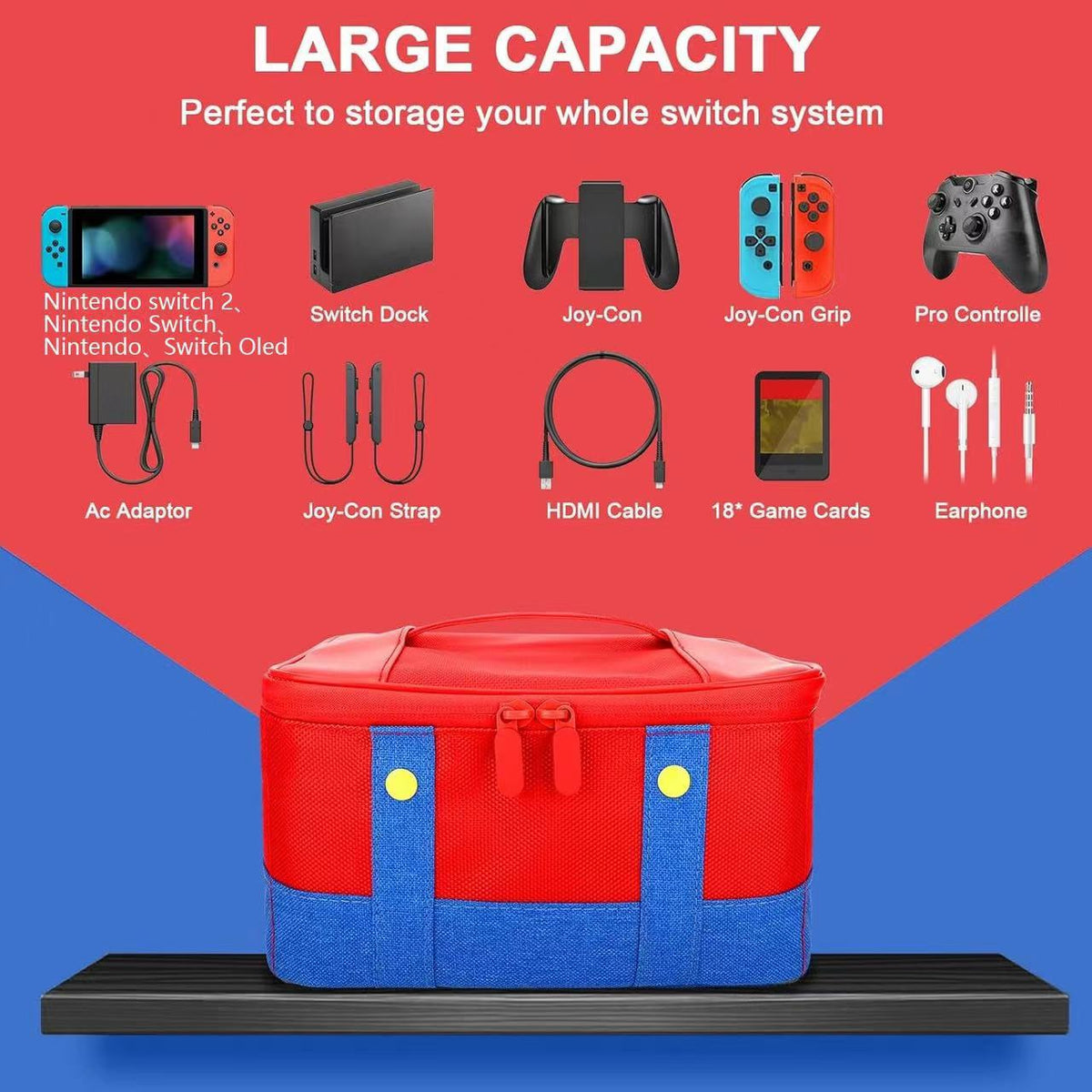 Switch 2 Mario Protective Case Oled Travel Storage Bag Ns Game Console Super Large Capacity Storage Bag - image 3