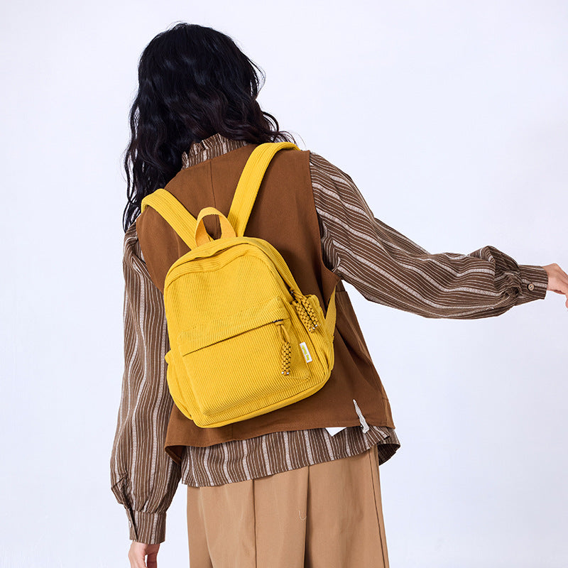 Corduroy Small Backpack for Women 2025 Winter New Japanese Style Casual Simple Versatile Travel Shopping Soft Girl Backpack - image 1