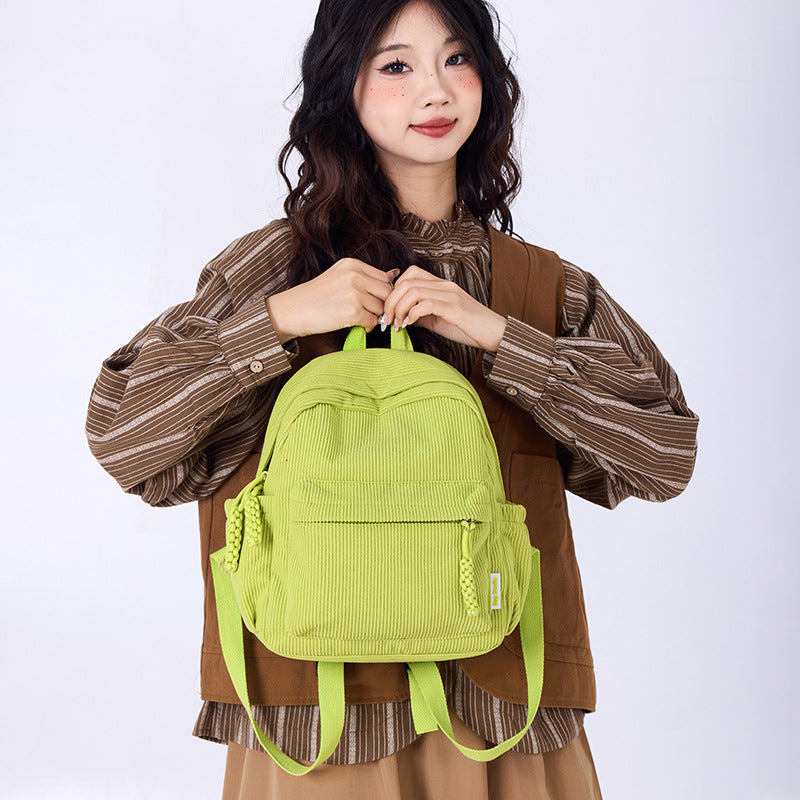 Corduroy Small Backpack for Women 2025 Winter New Japanese Style Casual Simple Versatile Travel Shopping Soft Girl Backpack - image 2