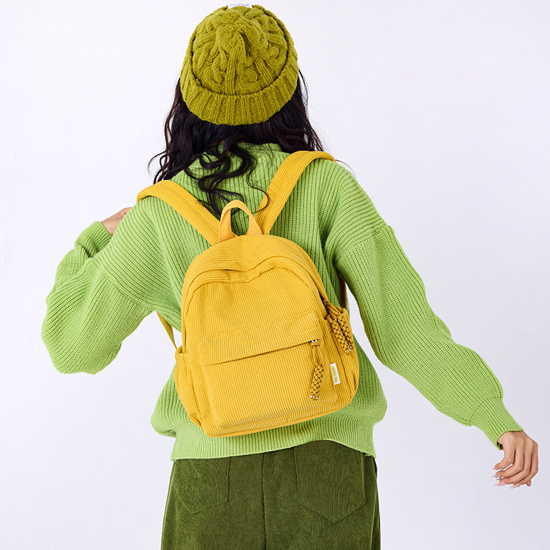 Corduroy Small Backpack for Women 2025 Winter New Japanese Style Casual Simple Versatile Travel Shopping Soft Girl Backpack - image 3