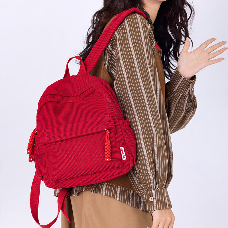 Corduroy Small Backpack for Women 2025 Winter New Japanese Style Casual Simple Versatile Travel Shopping Soft Girl Backpack - image 4
