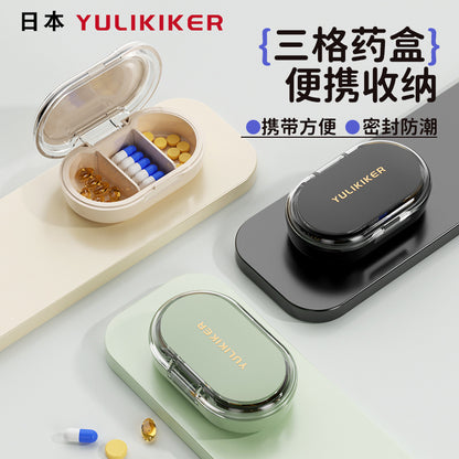 Japanese Portable Medicine Box Sub-packaging Box Moisture-proof Travel Medicine Storage Mini Three-compartment Medicine Storage Box Carry-on Medicine Storage Box - image 1