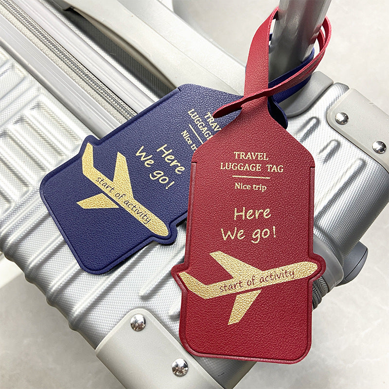 Cross-border in stock double-sided PU thickened leather luggage tag bronzing aircraft hot-pressed leather anti-lost luggage tag boarding pass - image 1