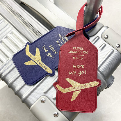Cross-border in stock double-sided PU thickened leather luggage tag bronzing aircraft hot-pressed leather anti-lost luggage tag boarding pass - image 1
