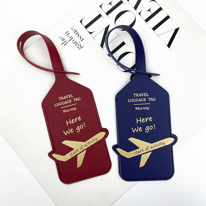 Cross-border in stock double-sided PU thickened leather luggage tag bronzing aircraft hot-pressed leather anti-lost luggage tag boarding pass - image 2