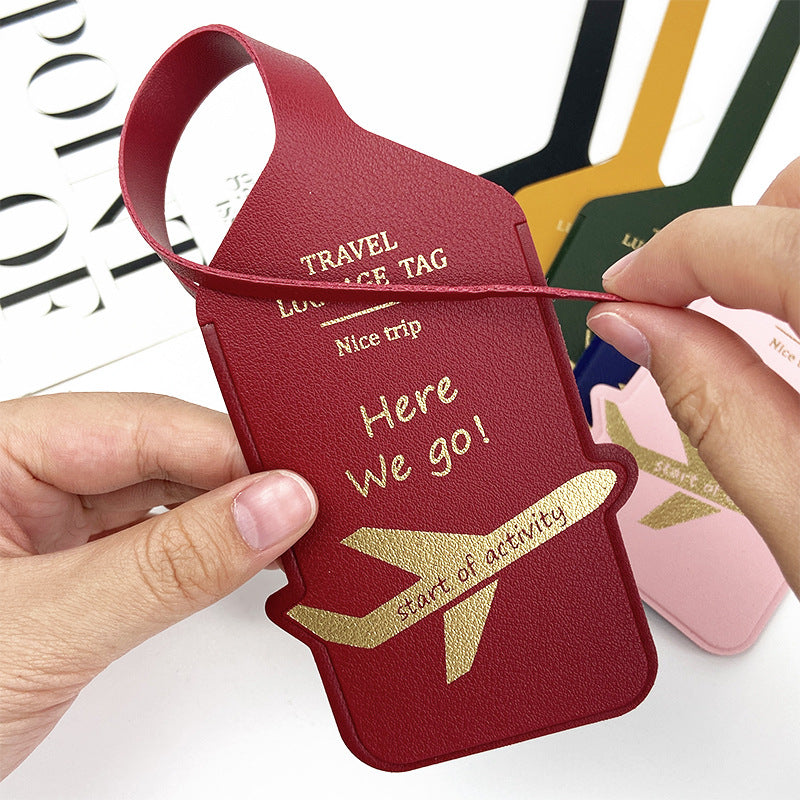 Cross-border in stock double-sided PU thickened leather luggage tag bronzing aircraft hot-pressed leather anti-lost luggage tag boarding pass - image 3