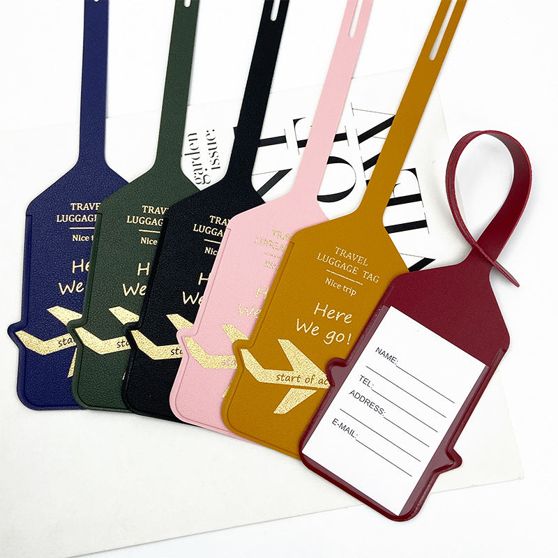 Cross-border in stock double-sided PU thickened leather luggage tag bronzing aircraft hot-pressed leather anti-lost luggage tag boarding pass - image 4