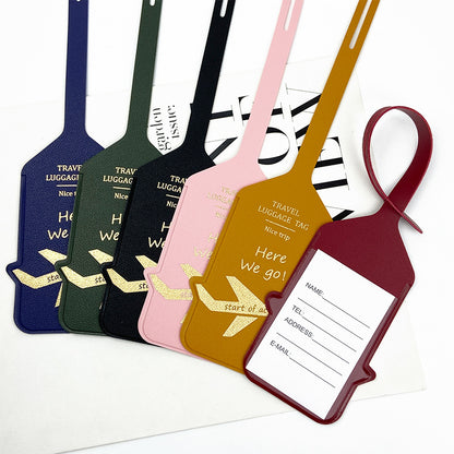 Cross-border in stock double-sided PU thickened leather luggage tag bronzing aircraft hot-pressed leather anti-lost luggage tag boarding pass - image 4